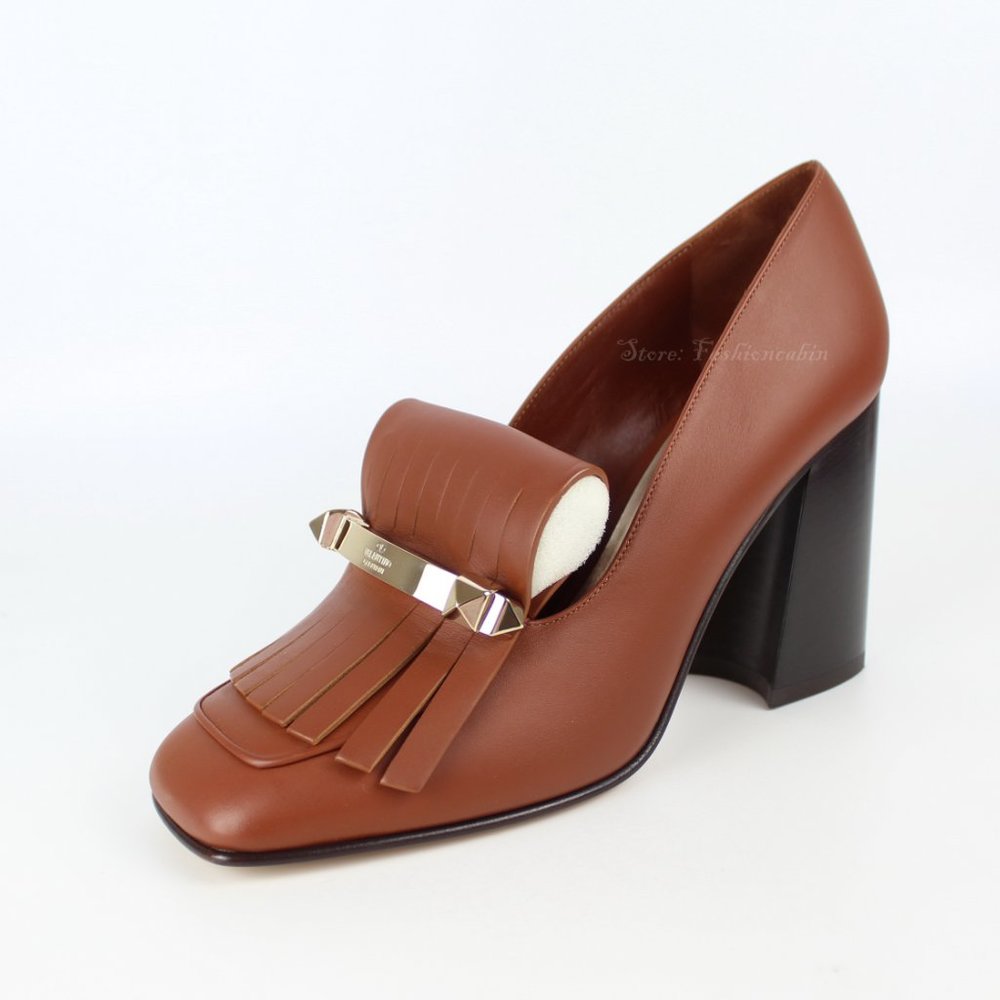 NEW VALENTINO GARAVANI RUNWAY Fringed Leather Pumps, Brown, EU 37